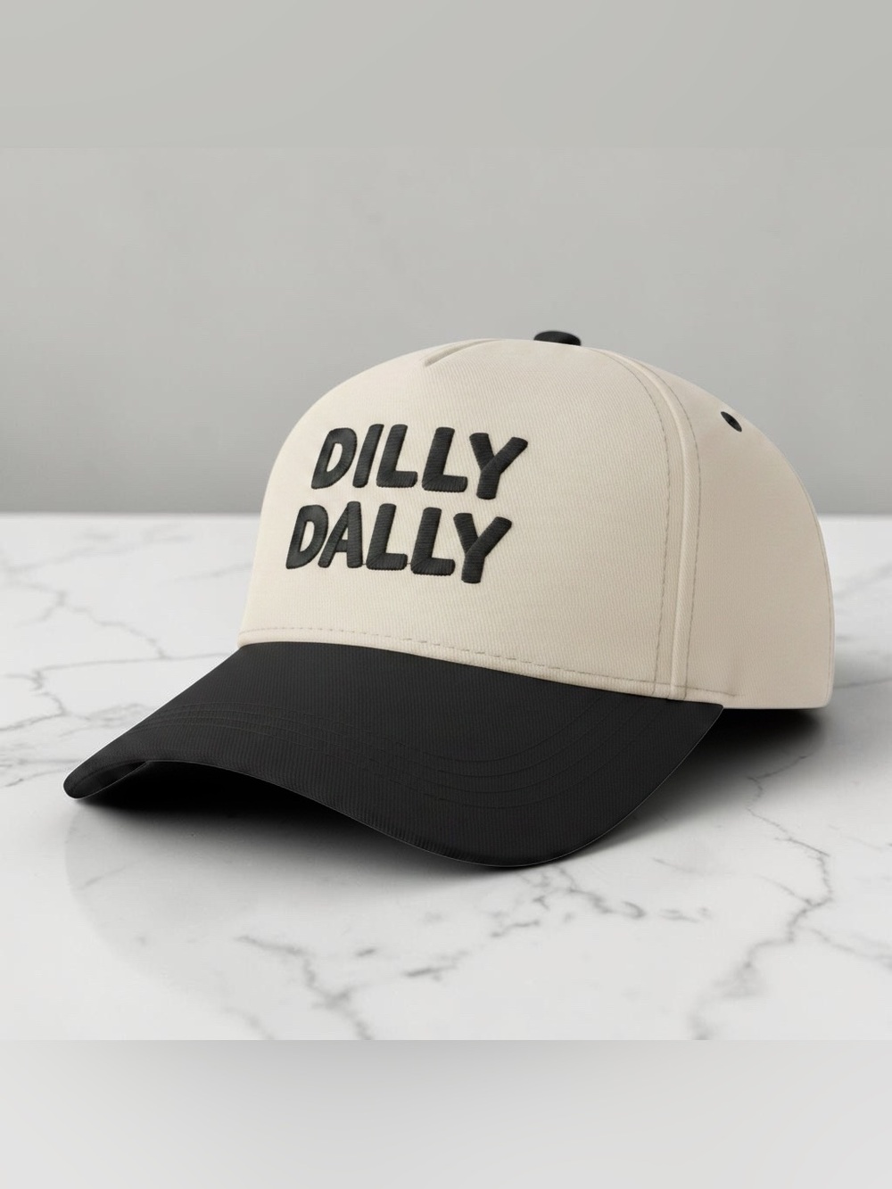 NWT Zenana “Dilly Dally” Graphic | Cream & Black Embroidered Baseball Hat - Picture 3 of 5